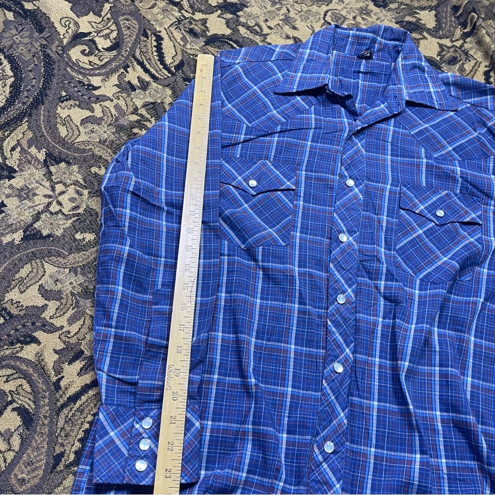 Vtg 80s Hi Gear‎ Shirt Pearl Snap Blue Plaid Cowboy Western Mens Size L - Picture 5 of 7